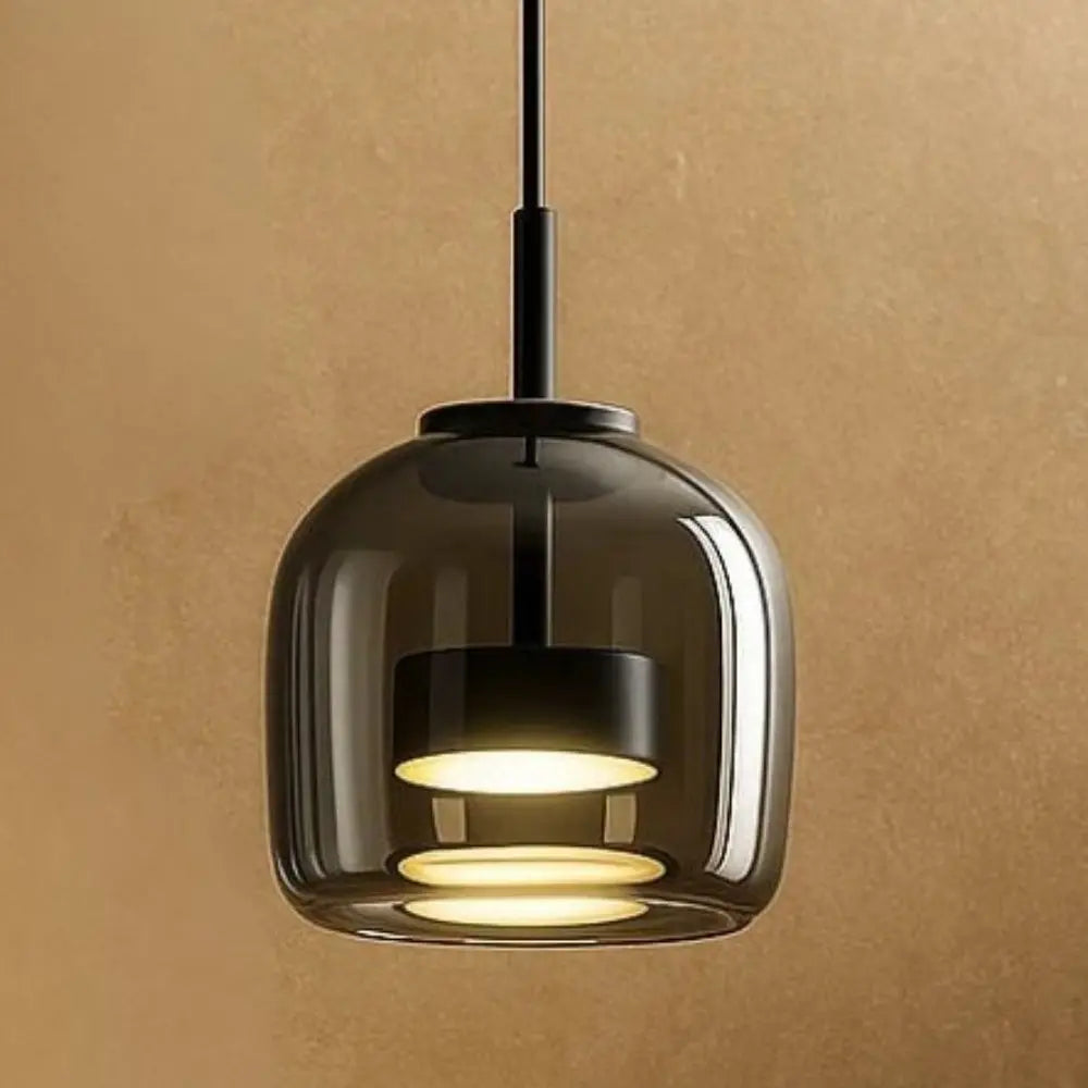 Gradient Glass Drop Ceiling Fixture 13 Inch Smoky Finish Adjustable Cord Height Kitchen Island Dining Area Overhead Illumination Contemporar