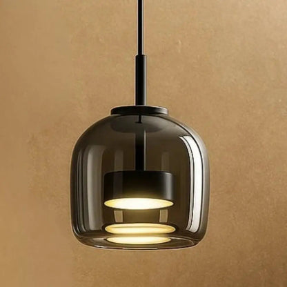 Gradient Glass Drop Ceiling Fixture 13 Inch Smoky Finish Adjustable Cord Height Kitchen Island Dining Area Overhead Illumination Contemporar