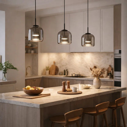 Gradient Glass Drop Ceiling Fixture 13 Inch Smoky Finish Adjustable Cord Height Kitchen Island Dining Area Overhead Illumination Contemporar
