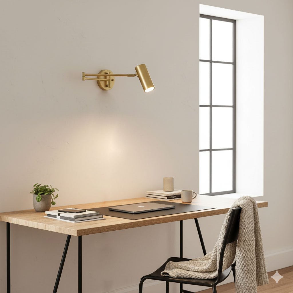 Swivel-Arm LED Wall Light with Extending Bracket for Bedroom Hallway Reading Nook Task Lighting Modern Dimmable Fixture Gold Black