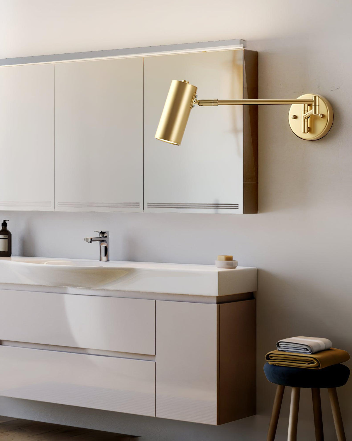 Swivel-Arm LED Wall Light with Extending Bracket for Bedroom Hallway Reading Nook Task Lighting Modern Dimmable Fixture Gold Black