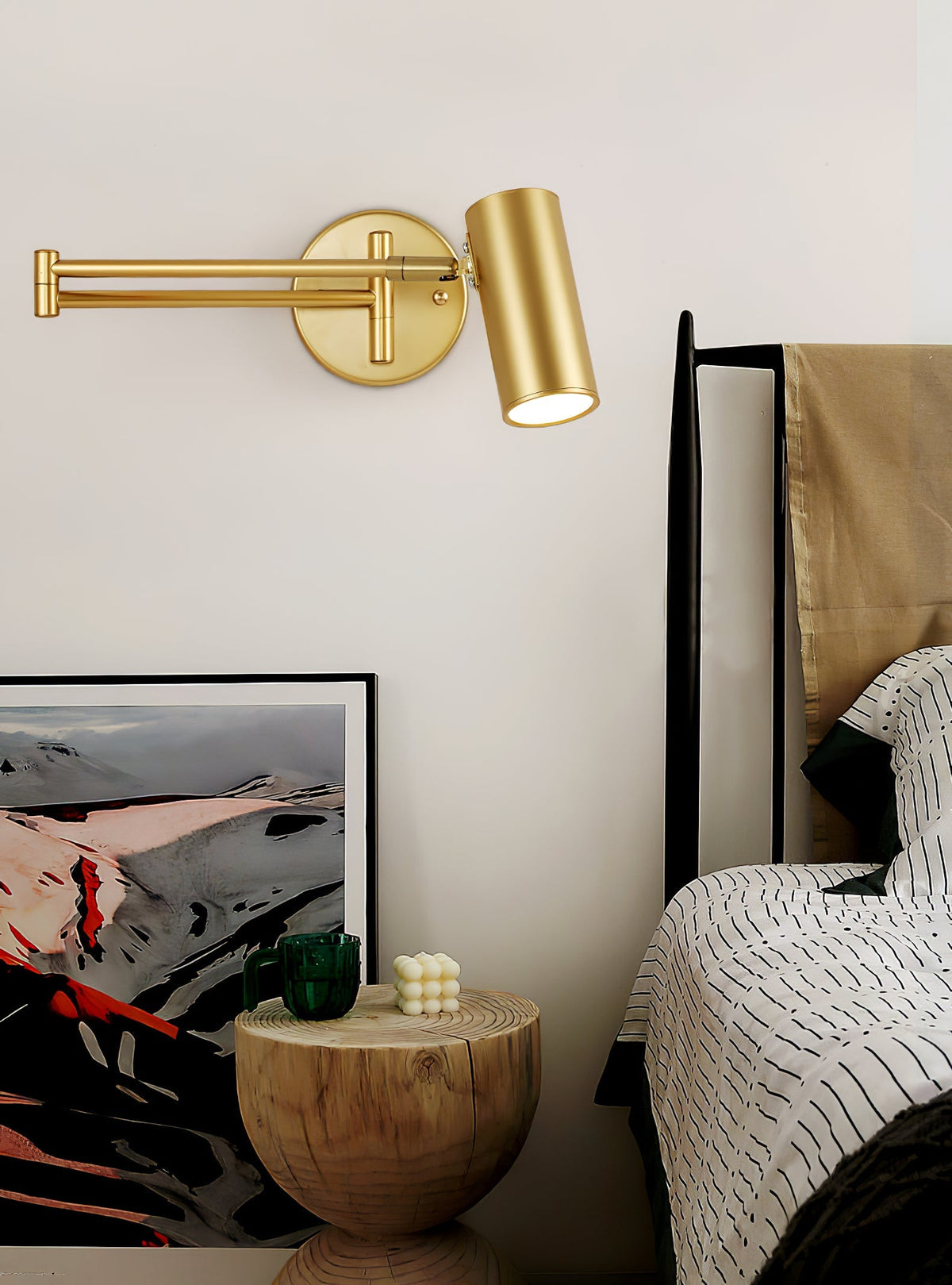 Swivel-Arm LED Wall Light with Extending Bracket for Bedroom Hallway Reading Nook Task Lighting Modern Dimmable Fixture Gold Black
