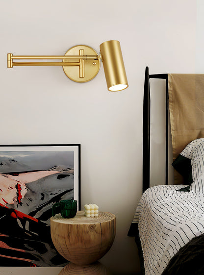 Swivel-Arm LED Wall Light with Extending Bracket for Bedroom Hallway Reading Nook Task Lighting Modern Dimmable Fixture Gold Black