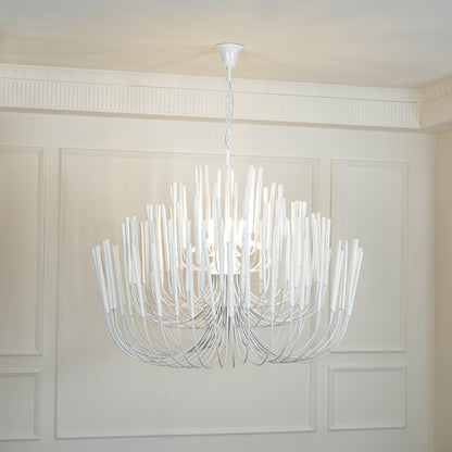 Round Tiered Wood and Metal Ceiling Light for Dining Room, Living Room and Bedroom – Adjustable Pendant with Whitewash Finish – 6 to 18 Arms