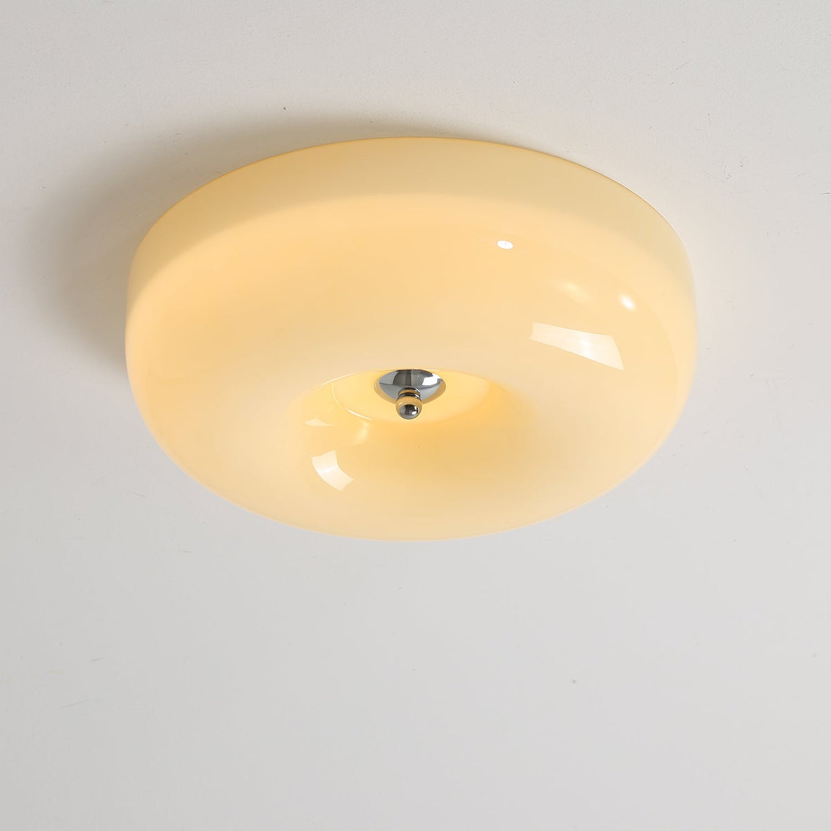 LED Flush Mount Light Fixture Chrome Textured Glass Shade Integrated Lighting 16 in Round Low Profile for Bedroom Living Room Dining Room Co
