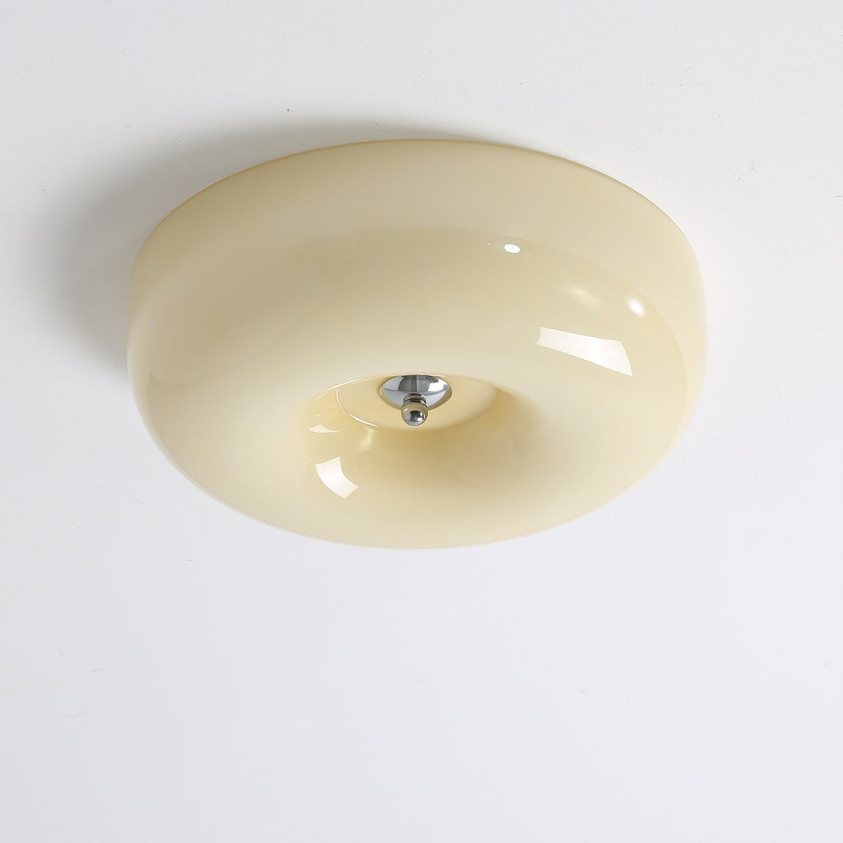LED Flush Mount Light Fixture Chrome Textured Glass Shade Integrated Lighting 16 in Round Low Profile for Bedroom Living Room Dining Room Co