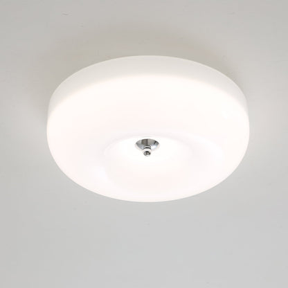 LED Flush Mount Light Fixture Chrome Textured Glass Shade Integrated Lighting 16 in Round Low Profile for Bedroom Living Room Dining Room Co