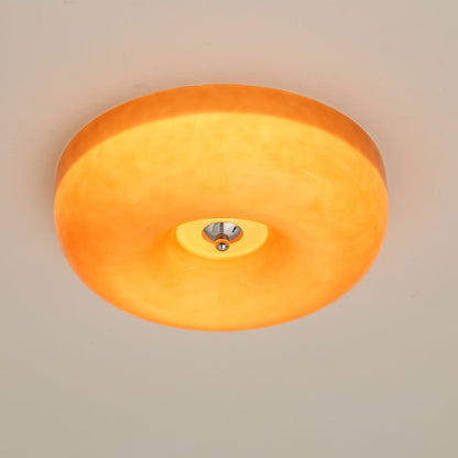 LED Flush Mount Light Fixture Chrome Textured Glass Shade Integrated Lighting 16 in Round Low Profile for Bedroom Living Room Dining Room Co