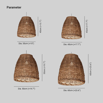 Handwoven Rattan Dome Pendant Light for Dining Room and Bedroom – Natural Brown Finish – E27 Socket – Adjustable Cord Ceiling Fixture