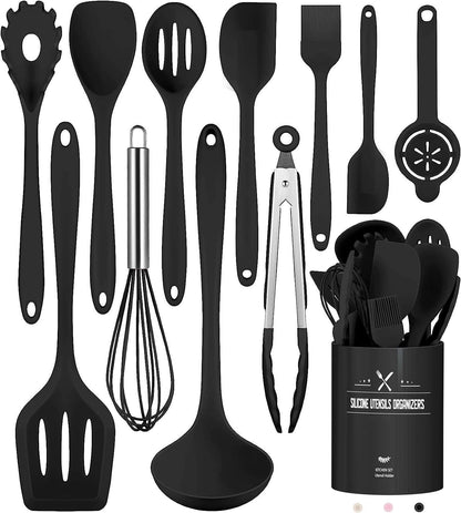 Ivory Silicone Kitchen Utensil Set | Non-Stick & Heat-Resistant | Ergonomic Design for Effortless Cooking