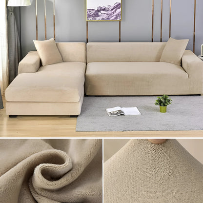 Couch Covers for Sectional Sofa, Stretch Sofa Cover with Velvet Fabric, Machine Washable Sofa Cover for L Shaped Couch