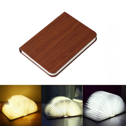Rechargeable Book Lamp with 360° Foldable Design – USB Wood Finish LED Reading Light for Desk, Nightstand & Travel – 3 Brightness