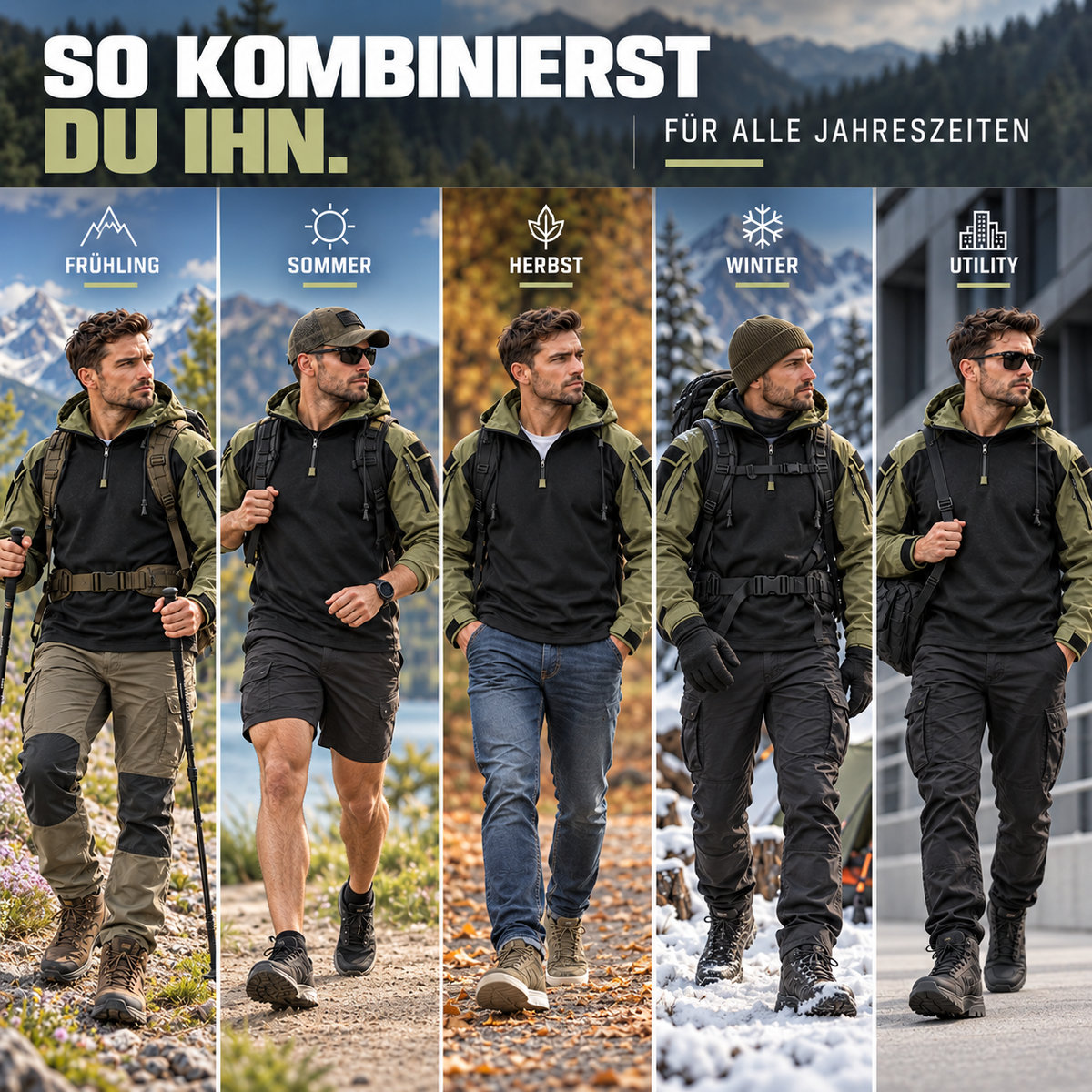 Water-Repellent Windproof Tactical Jacket for Men Outdoor Hiking Camping Everyday Wear Military Style Lightweight Polyester Coat