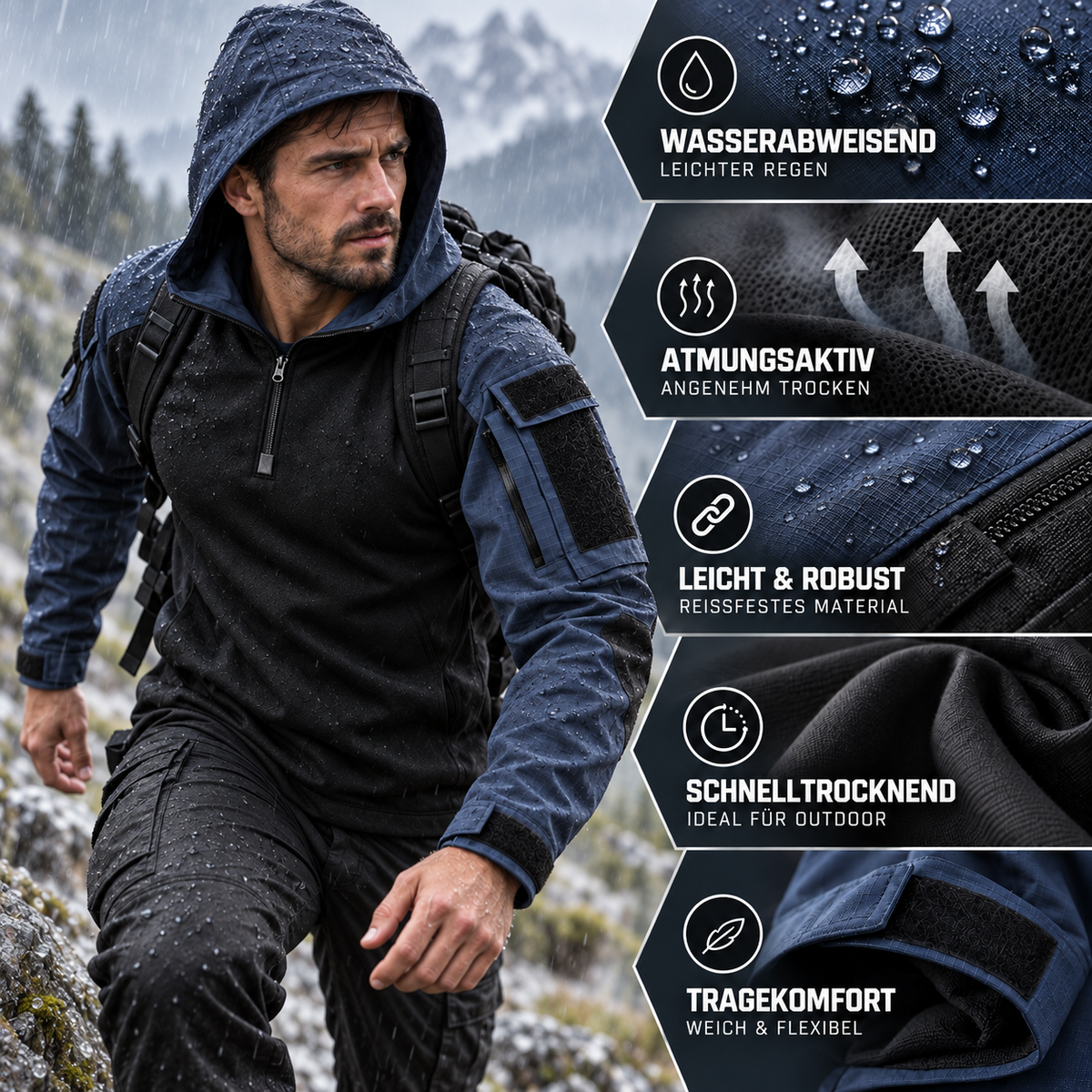 Water-Repellent Windproof Tactical Jacket for Men Outdoor Hiking Camping Everyday Wear Military Style Lightweight Polyester Coat