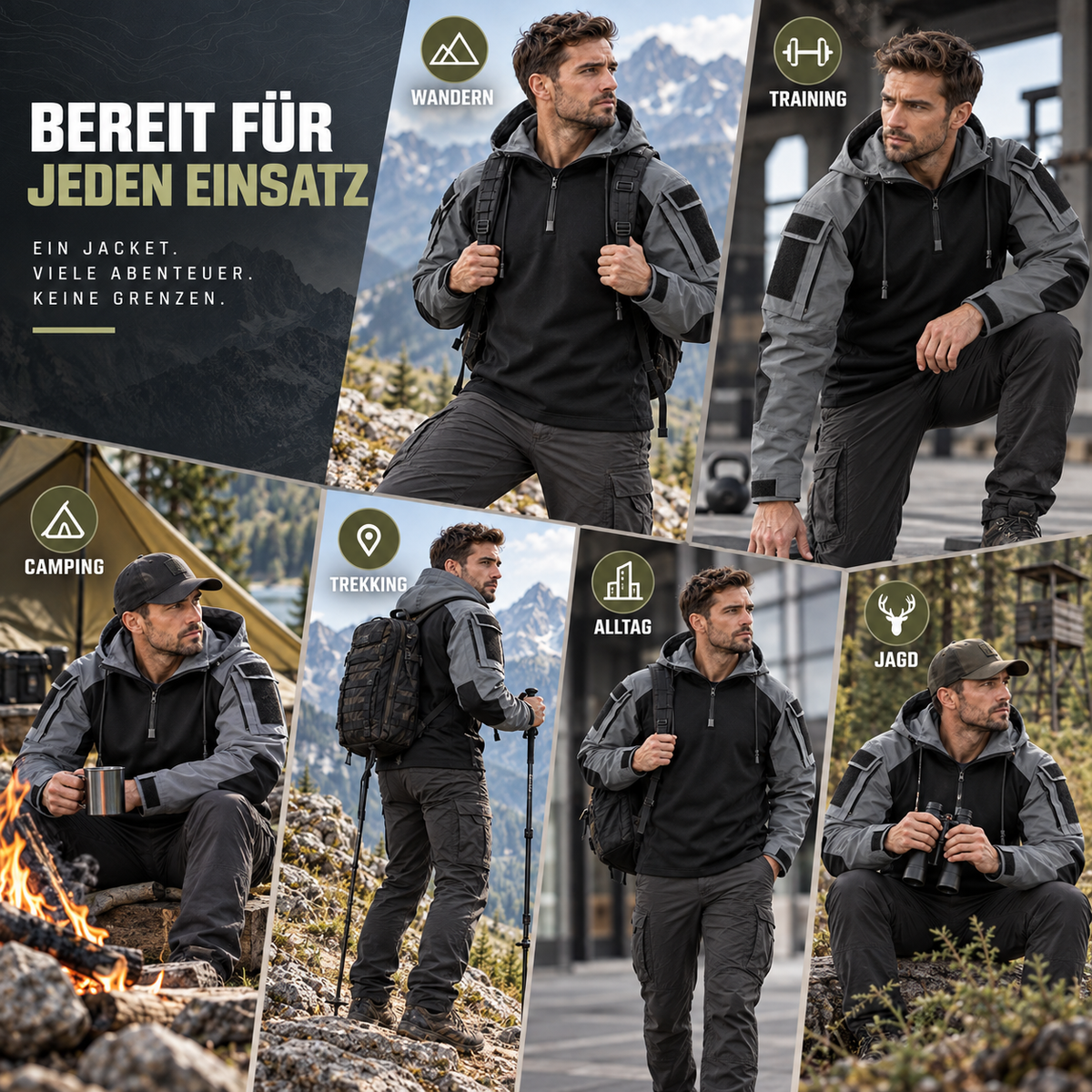 Water-Repellent Windproof Tactical Jacket for Men Outdoor Hiking Camping Everyday Wear Military Style Lightweight Polyester Coat