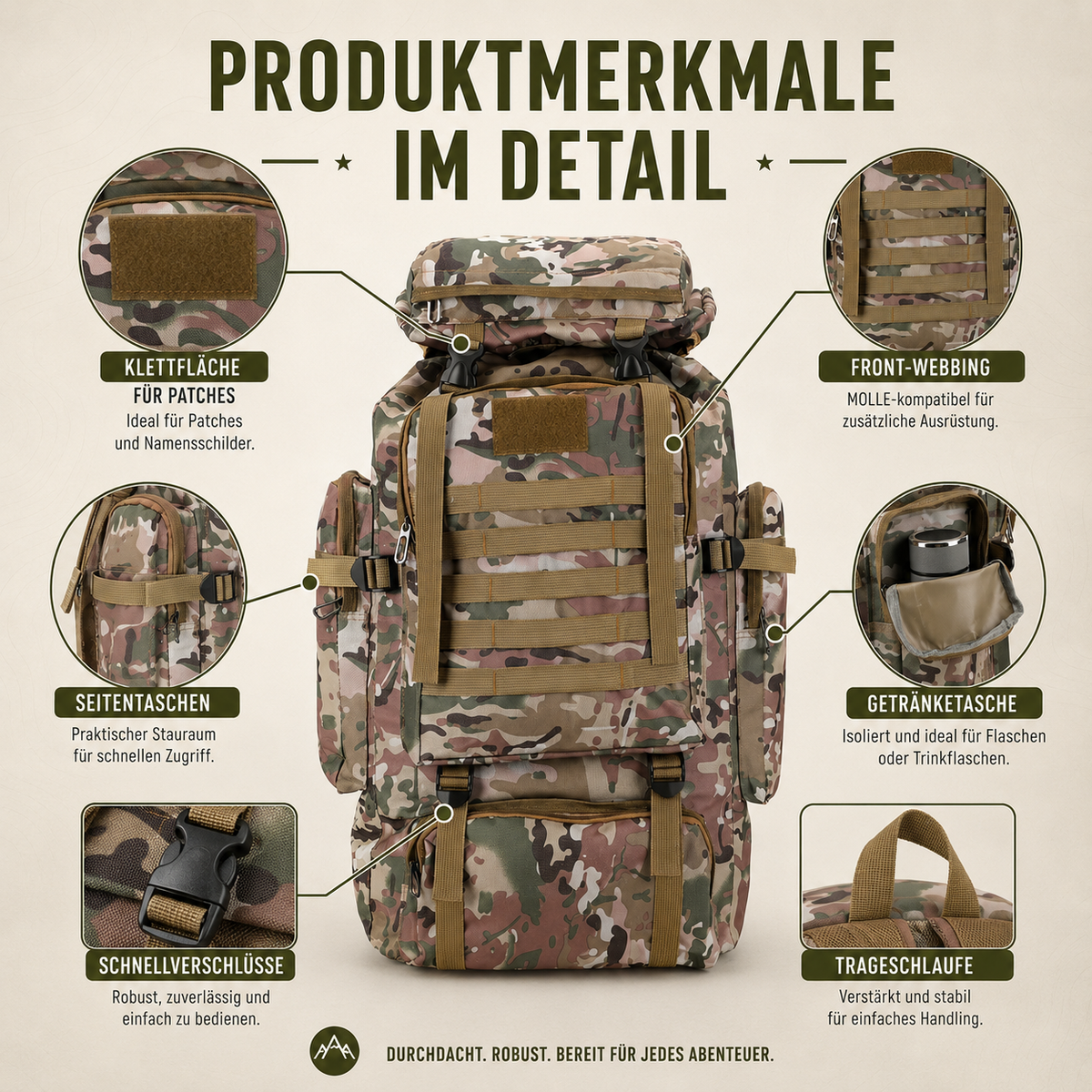 80L Hiking Backpack with MOLLE Webbing – Heavy-Duty 600D Oxford Pack for Multi-Day Treks & Camping Trips
