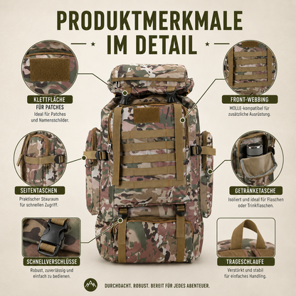 80L Hiking Backpack with MOLLE Webbing – Heavy-Duty 600D Oxford Pack for Multi-Day Treks & Camping Trips