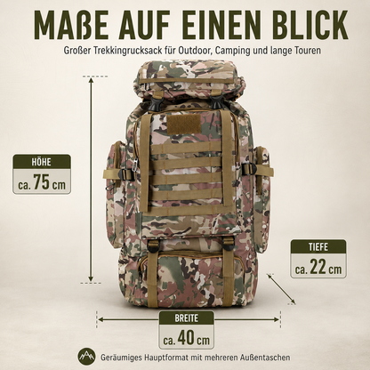 80L Hiking Backpack with MOLLE Webbing – Heavy-Duty 600D Oxford Pack for Multi-Day Treks & Camping Trips