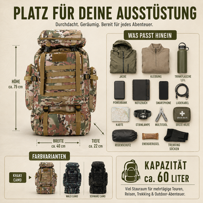 80L Hiking Backpack with MOLLE Webbing – Heavy-Duty 600D Oxford Pack for Multi-Day Treks & Camping Trips