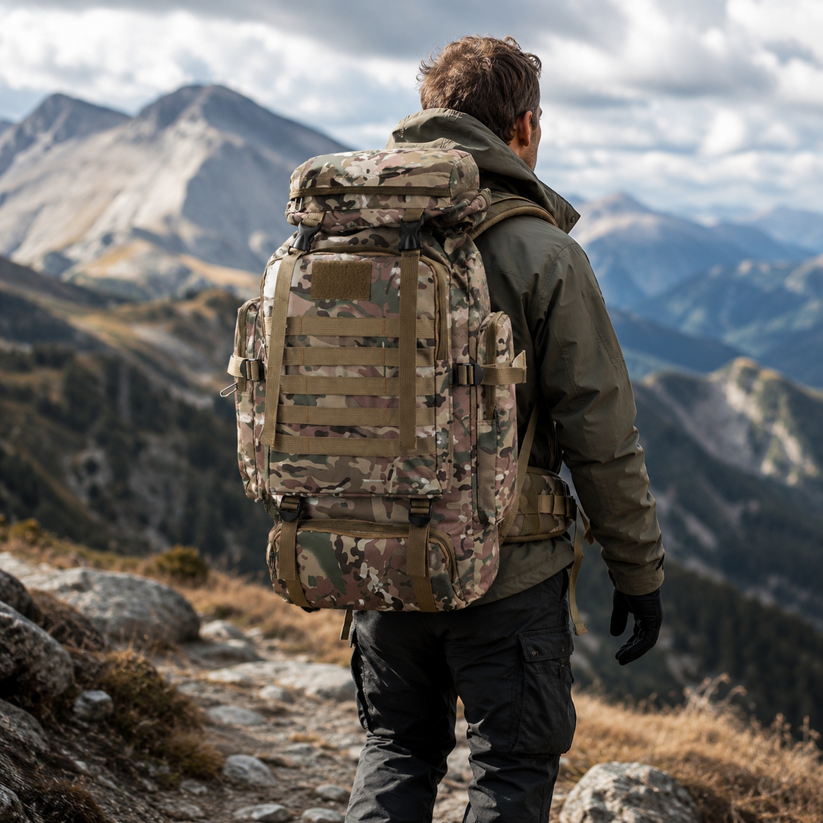 80L Hiking Backpack with MOLLE Webbing – Heavy-Duty 600D Oxford Pack for Multi-Day Treks & Camping Trips