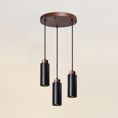 Stone Cylinder Hanging Fixture Natural Wood Accent LED Warm Glow Dining Room Kitchen Island Entryway Ceiling Light 10 inch Neutral Tone Mini