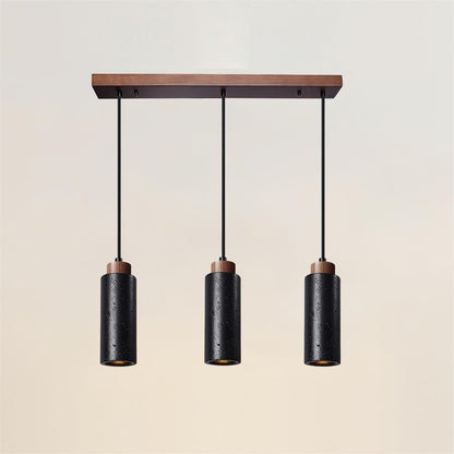Stone Cylinder Hanging Fixture Natural Wood Accent LED Warm Glow Dining Room Kitchen Island Entryway Ceiling Light 10 inch Neutral Tone Mini