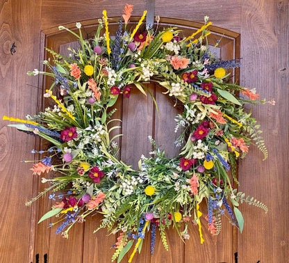 Texas Wildflower | Decorative Spring Wreath with Vibrant Silk Flowers | Ideal Front Door Decor for Seasonal Charm