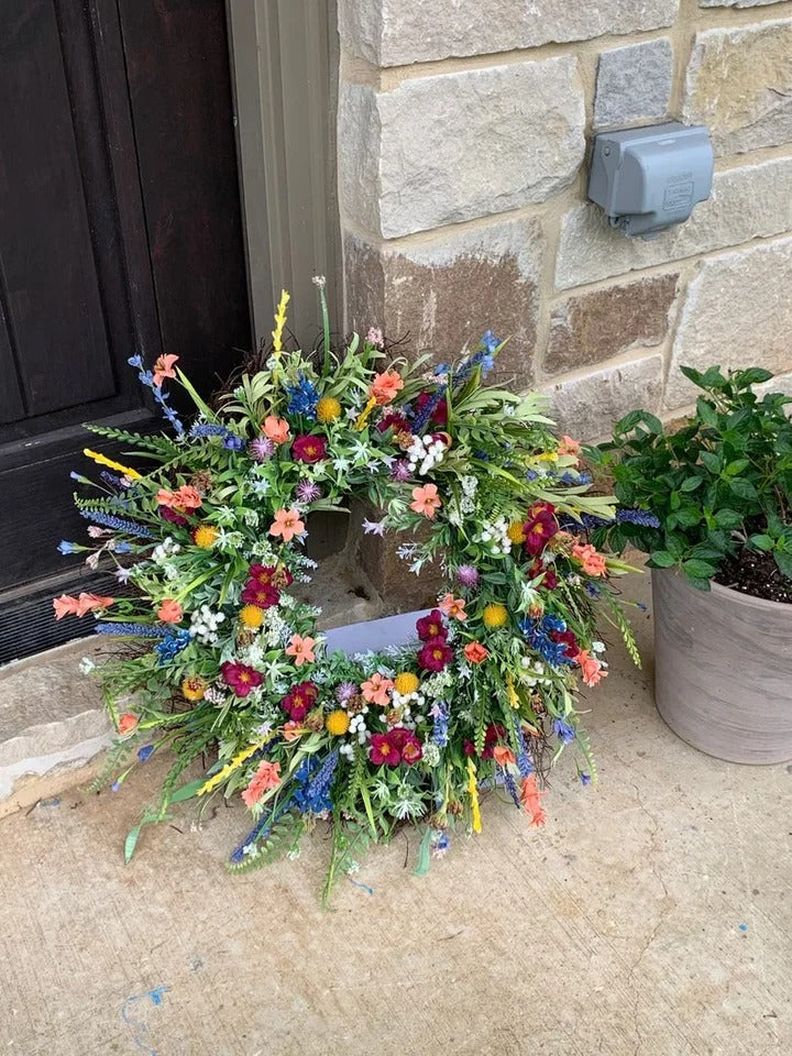 Texas Wildflower | Decorative Spring Wreath with Vibrant Silk Flowers | Ideal Front Door Decor for Seasonal Charm
