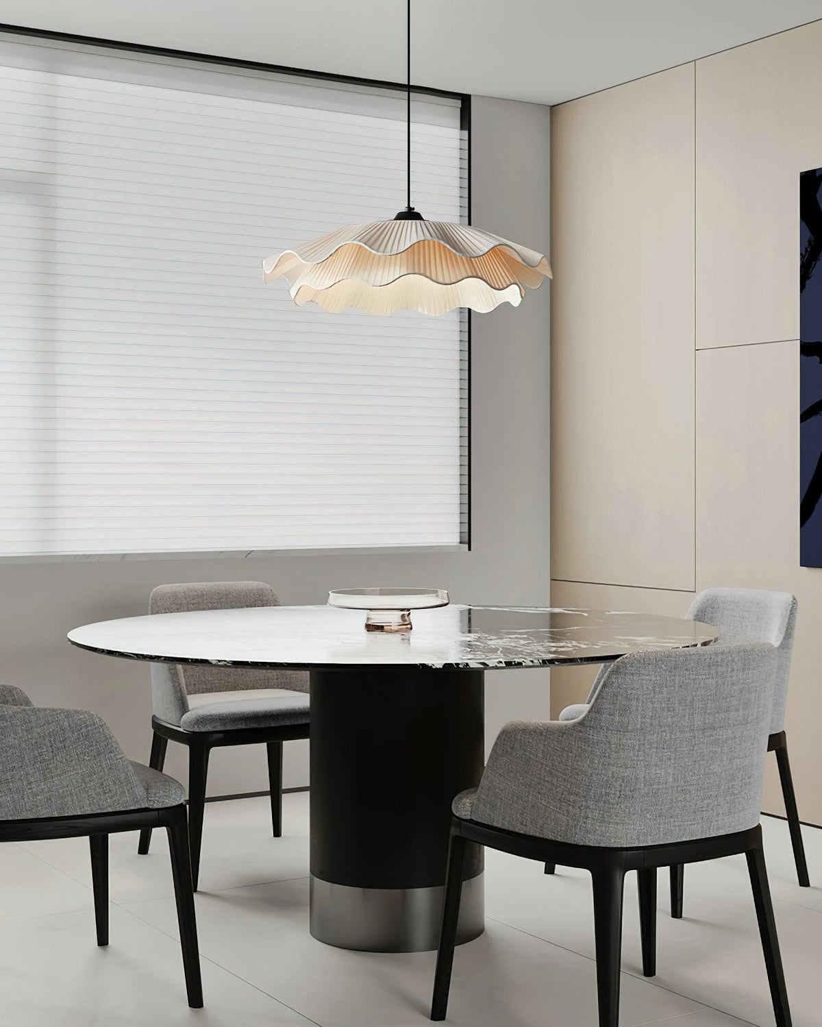 Adjustable Hanging Fixture with Metal & Cloth Shade for Overhead Illumination in Dining Spaces