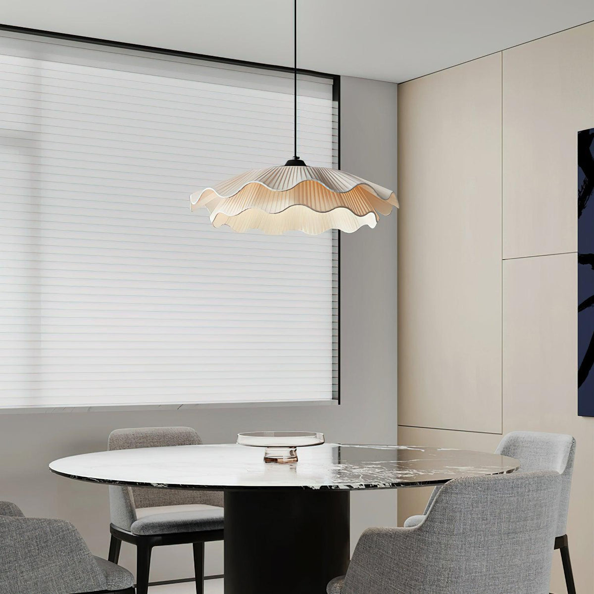 Adjustable Hanging Fixture with Metal & Cloth Shade for Overhead Illumination in Dining Spaces
