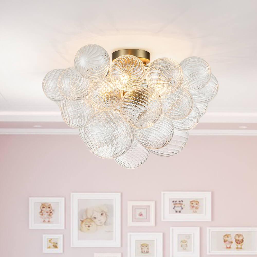 Three-Globe Semi-Flush Mount Light Fixture 21 in Textured Glass Spheres for Bathroom Bedroom Living Room Ambient Overhead Lighting E14 Socke