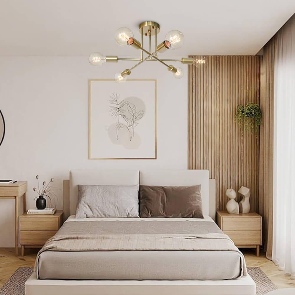 24-Inch Starburst Semi-Flush Ceiling Light with 6 Arms for Low Ceilings | Metallic Finish | Hardwired Dining Room & Kitchen Overhead Fixture