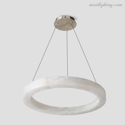 Circular Alabaster LED Ceiling Light with Brass Frame for Dining Room & Living Room | Modern Flush Mount Fixture