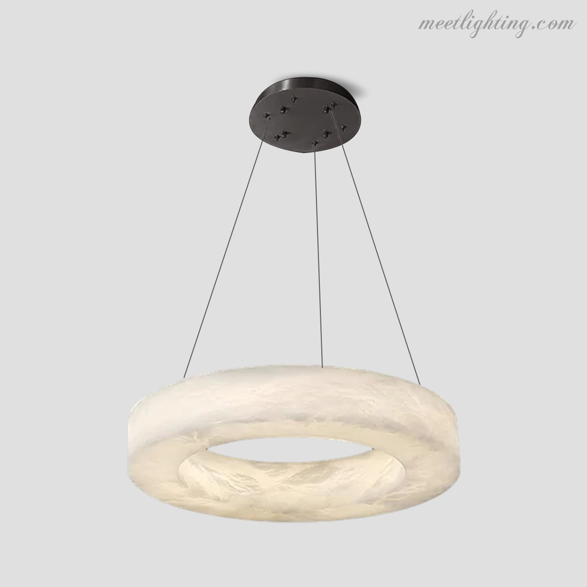 Circular Alabaster LED Ceiling Light with Brass Frame for Dining Room & Living Room | Modern Flush Mount Fixture