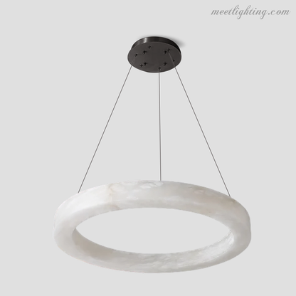 Circular Alabaster LED Ceiling Light with Brass Frame for Dining Room & Living Room | Modern Flush Mount Fixture