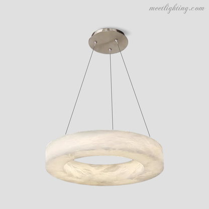 Circular Alabaster LED Ceiling Light with Brass Frame for Dining Room & Living Room | Modern Flush Mount Fixture