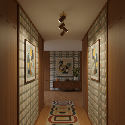 Pivoting Rail Ceiling Light Fixture with Walnut & Brass in Gold — Directional Spotlight Bar for Kitchens, Dens & Entryways — E26 Socket Spot