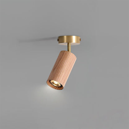 Pivoting Rail Ceiling Light Fixture with Walnut & Brass in Gold — Directional Spotlight Bar for Kitchens, Dens & Entryways — E26 Socket Spot