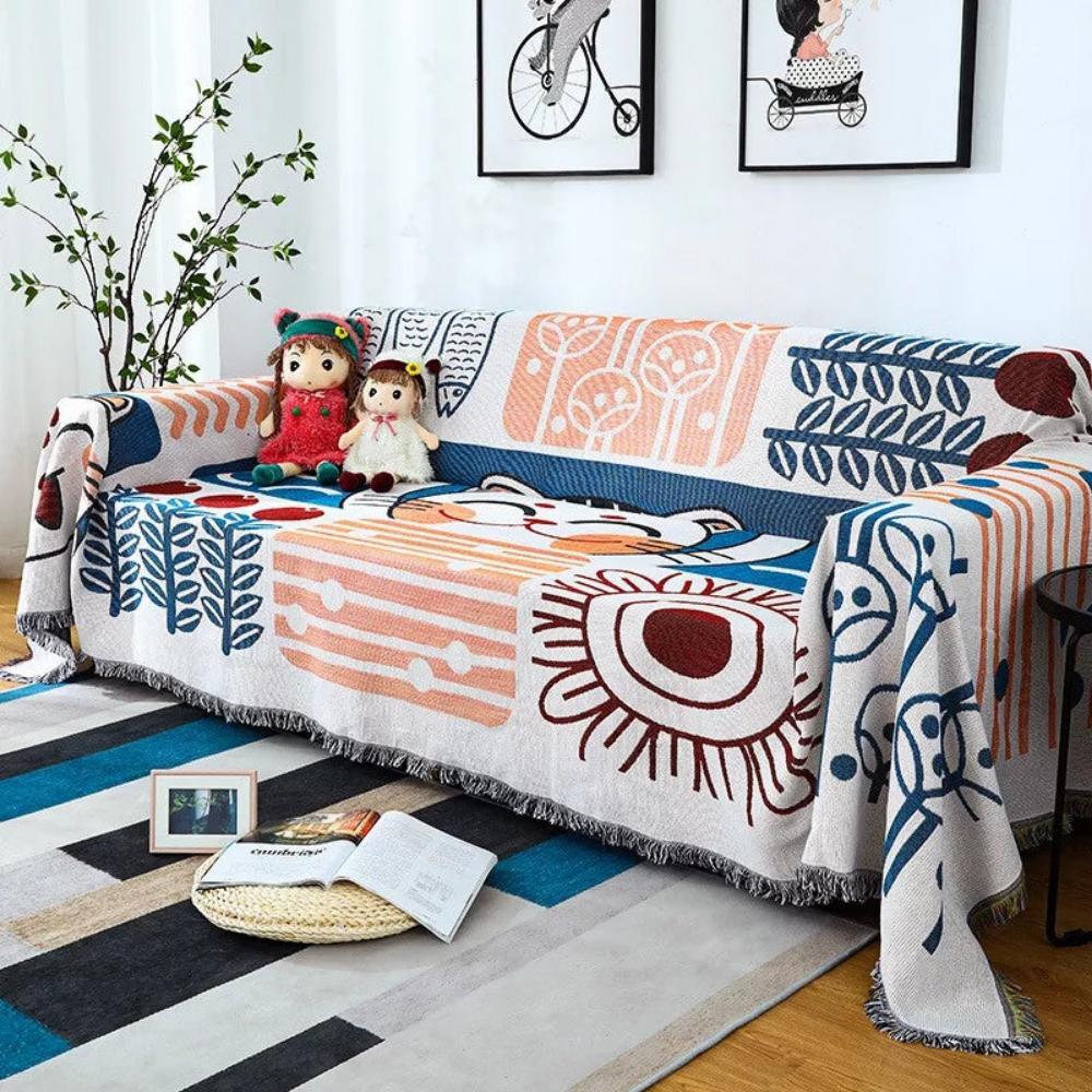 Tidal Sofa Cover - Cotton Linen, Jacquard Design, Lightweight