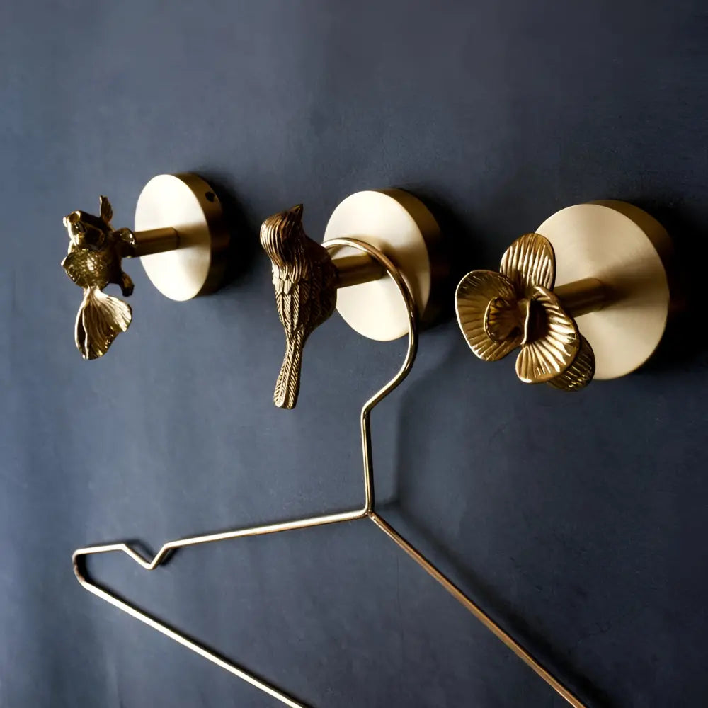 Solid Brass Animal Wall Hook Gold Finish for Coats Hats Bags – Bird Deer Dragonfly Flower Goldfish Rose Decorative Hardware Entryway Bedroom