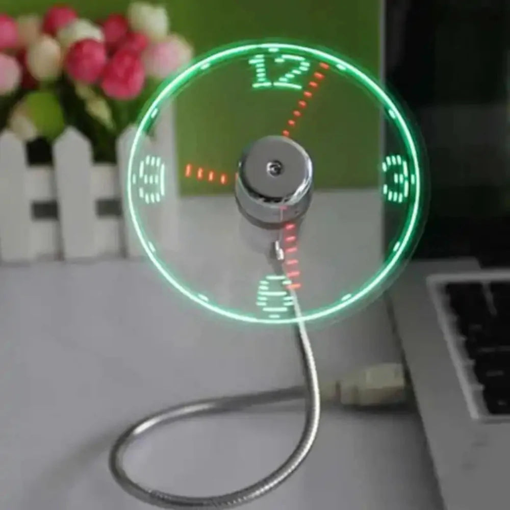 TimeGlow | Clock Fan with Adjustable Airflow & LED Display | USB-Powered for Instant Cooling