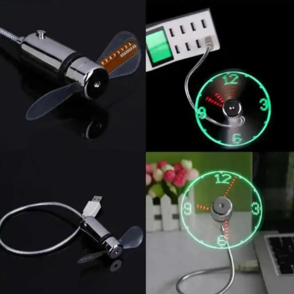 TimeGlow | Clock Fan with Adjustable Airflow & LED Display | USB-Powered for Instant Cooling
