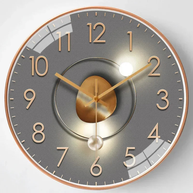 Round Wall Clock Silent Non-Ticking 8-Inch Gradient Gold Digital Face Battery Operated for Bedroom Living Room Office Decor