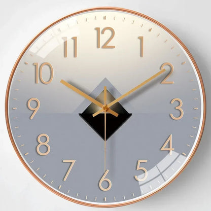 Round Wall Clock Silent Non-Ticking 8-Inch Gradient Gold Digital Face Battery Operated for Bedroom Living Room Office Decor