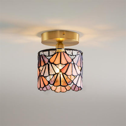Flush Mount Glass Shade Ceiling Fixture 5 inch Brass Finish for Bathroom Bedroom Hallway Warm Ambient Lighting Vintage Style Decorative Home