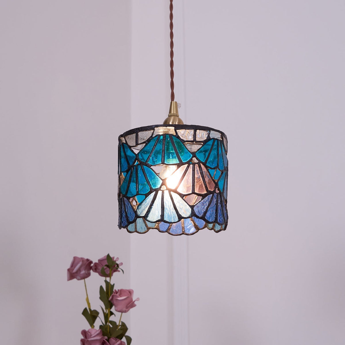 Hanging Ceiling Lamp with Tinted Glass Shade 5.3 Inches for Dining Room, Kitchen Island, Bedroom Decor, Brass Accent Fixture, Adjustable Cor