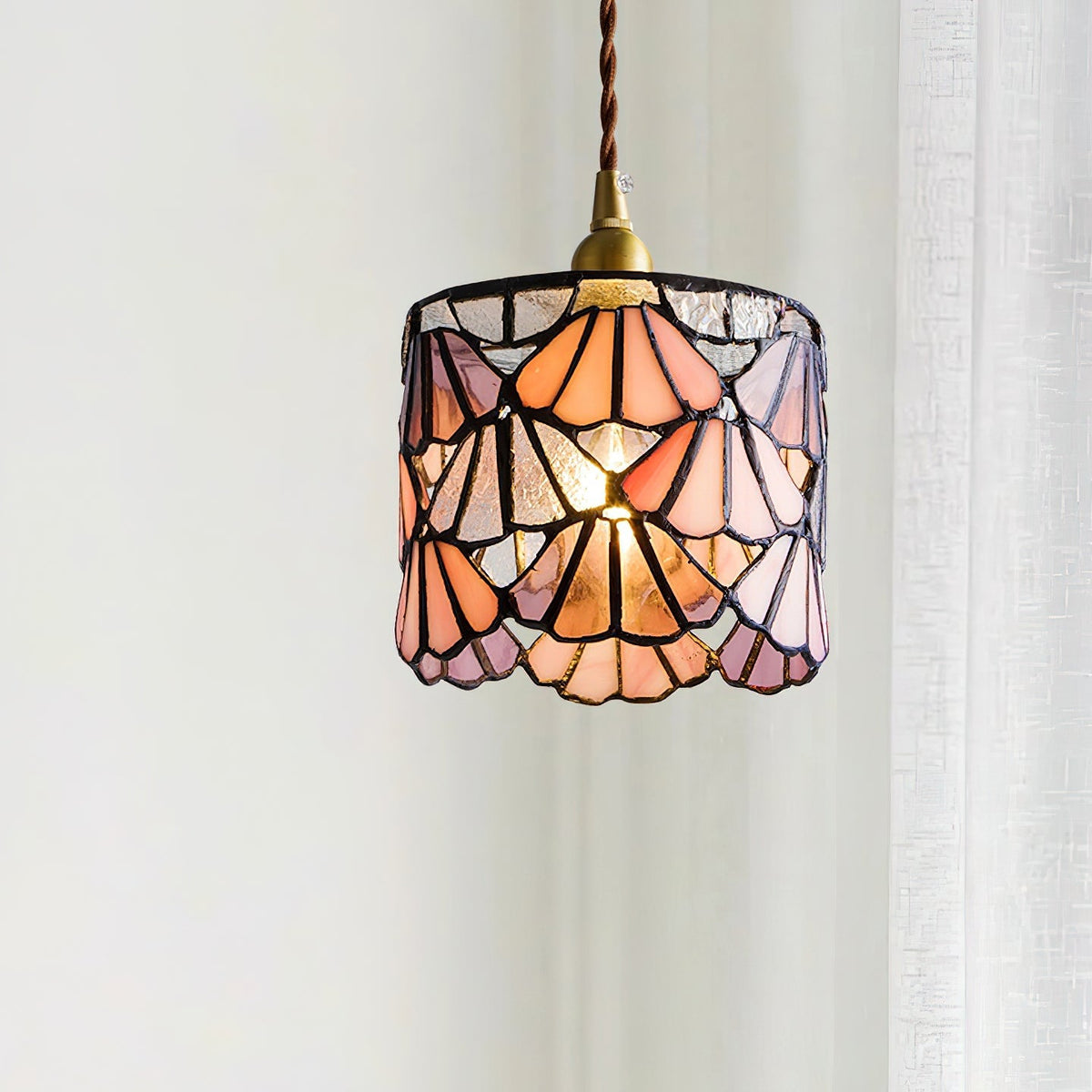 Hanging Ceiling Lamp with Tinted Glass Shade 5.3 Inches for Dining Room, Kitchen Island, Bedroom Decor, Brass Accent Fixture, Adjustable Cor
