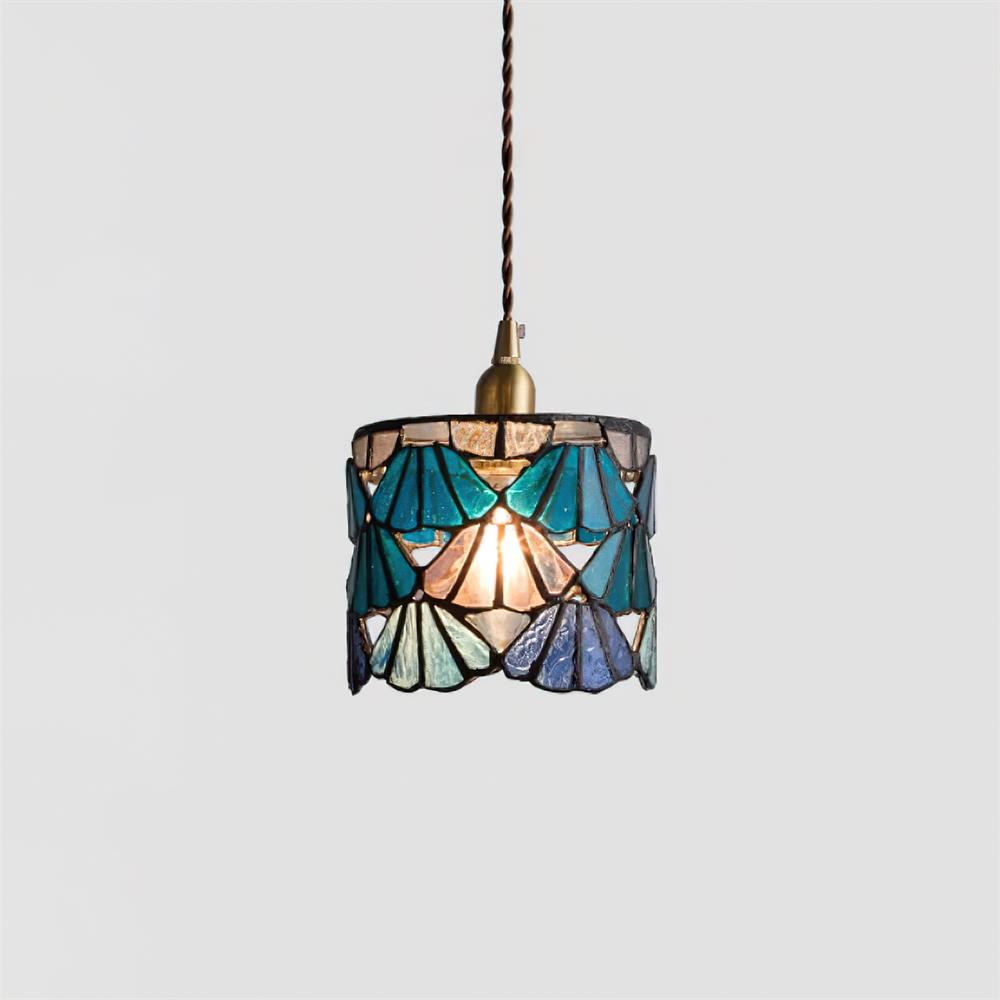 Hanging Ceiling Lamp with Tinted Glass Shade 5.3 Inches for Dining Room, Kitchen Island, Bedroom Decor, Brass Accent Fixture, Adjustable Cor