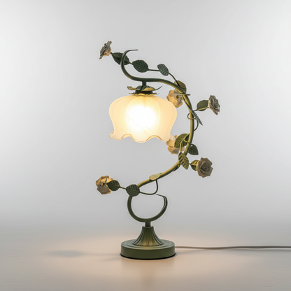 Porcelain Rose Bedside Lamp 9 in Pink Frosted Glass Accent Light for Nightstand Bedroom Living Room Home Office Cottage Décor Reading Lighti