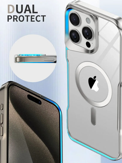 Translucent Hard Shell Case with Magnetic Charging for iPhone 12-17 – Metallic Finish, Raised Edges, Shock Protection